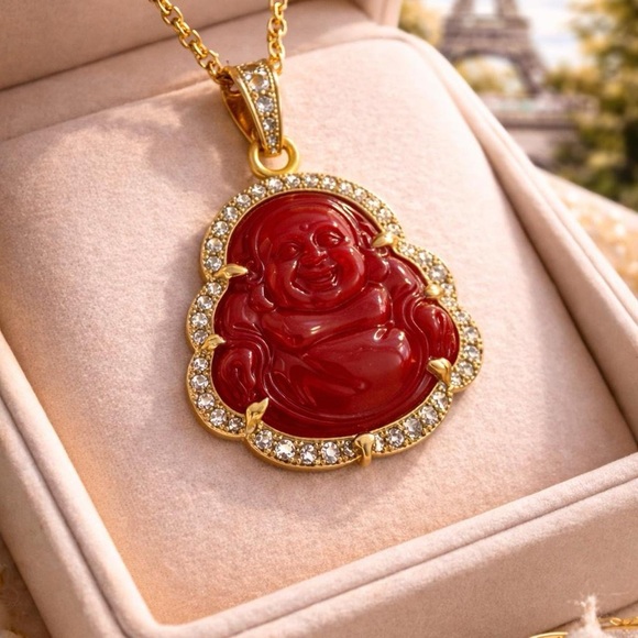 Jewelry - Gold and Red Buddha Pendant Necklace